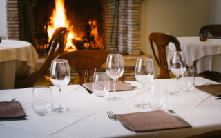 Dining in Lake George NY in front of the fireplace